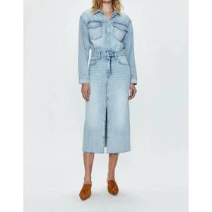 white christmas dresses IM GOLD DENIM COATED MIDI DRESS – AKIRA main image 1